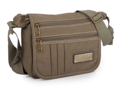Torba męska na ramię  w stylu vintage z canvasu khaki ORMI - obrazek 1