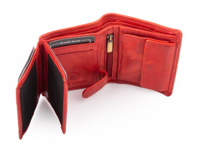 Nieduży, skórzany portfel szyty ręcznie w kolorze czerwonym Ekavale RFID - obrazek 8