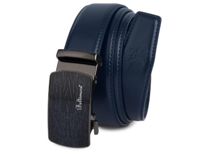 Skórzany, granatowy pasek męski do spodni z czarną klamrą automatyczną 110 cm - obrazek 6