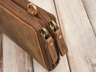 Brązowa skórzana mini torebka damska portfel na pieniądze i telefon Paolo Peruzzi - obrazek 4