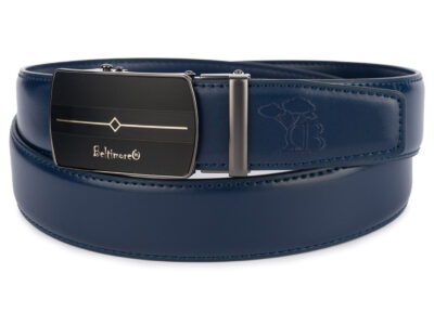 Elegancki, granatowy pasek męski skórzany z klamrą automatyczną Beltimore 110 cm - obrazek 4