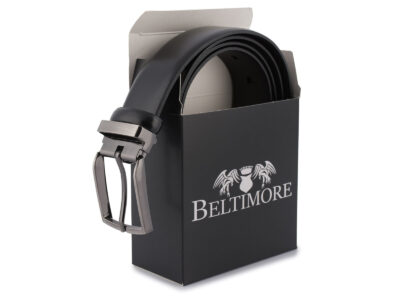 Klasyczny, skórzany pasek męski do spodni czarny skóra naturalna licowa - obrazek 6