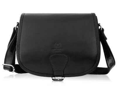 Czarna torebka damska skórzana, elegancka, półokrągła Paolo Peruzzi