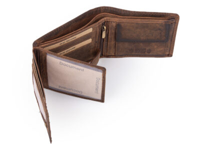 Poziomy, brązowy portfel męski z grubej skóry naturalnej vintage z lwem RFID - obrazek 8