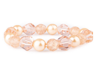 Preciosa Rosé Shine – kobieca bransoletka łososiowa z perłami, kryształami i kamykami crackle - obrazek 5