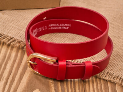 Pasek damski do spodni skórzany czerwony ze złotą klamrą 100 cm Paolo Peruzzi - obrazek 4