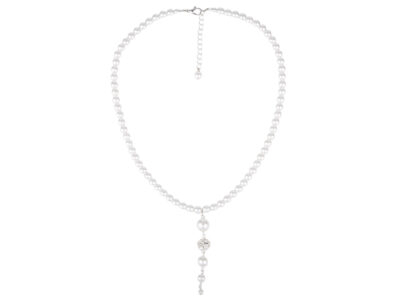 Naszyjnik z białymi perłami i wisiorkiem z kuleczką z cyrkoniami Cyria Pearl White - obrazek 1