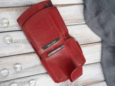 Czerwony portfel damski skórzany średni zapinany na zatrzask i zamek błyskawiczny RFID - obrazek 5