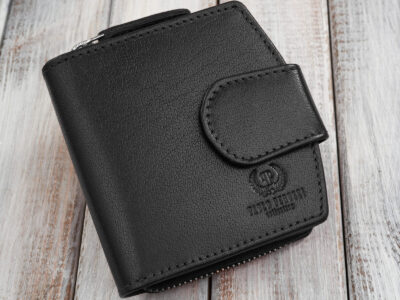 Czarny portfel damski skórzany średni zapinany na zatrzask i zamek błyskawiczny RFID - obrazek 2