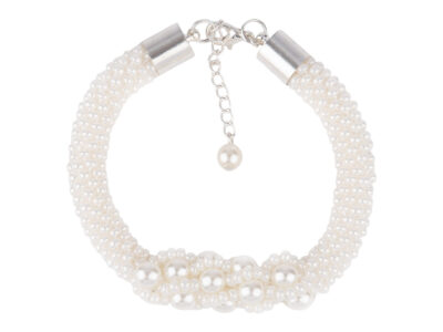 Elegancka, pleciona ręcznie bransoletka damska z białych pereł Pearl Whisper