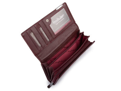 Duży portfel damski lakierowany w motylki, fioletowy, skórzany z RFID - obrazek 3