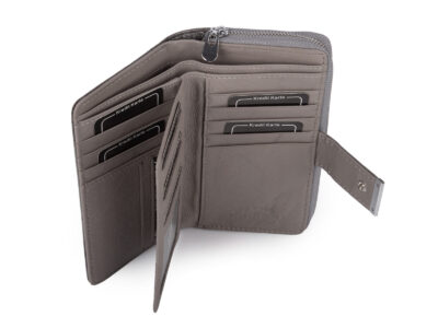 Pojemny skórzany damski portfel lakierowany z paskiem szary Jennifer Jones - obrazek 5