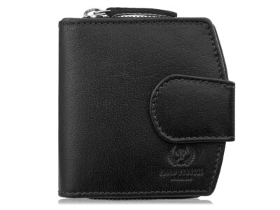 Czarny portfel damski skórzany średni zapinany na zatrzask i zamek błyskawiczny RFID - obrazek 1