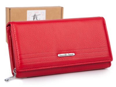 Jennifer Jones Portfel damski skórzany duży matowy czerwony poziomy