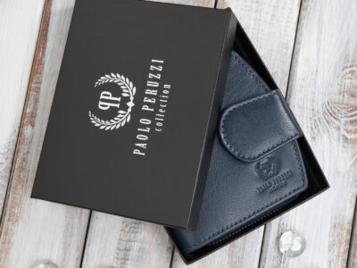 Granatowy portfel damski skórzany średni zapinany na zatrzask i zamek błyskawiczny RFID - obrazek 11