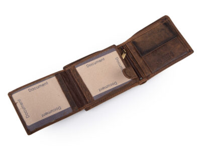 Poziomy, brązowy portfel męski z grubej skóry naturalnej vintage z lwem RFID - obrazek 6