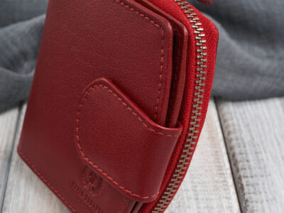 Czerwony portfel damski skórzany średni zapinany na zatrzask i zamek błyskawiczny RFID - obrazek 10