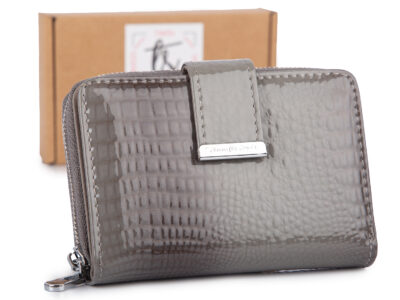 Elegancki szary portfel skórzany Jennifer Jones lakierowany