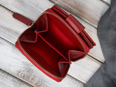 Czerwony portfel damski skórzany średni zapinany na zatrzask i zamek błyskawiczny RFID - obrazek 7