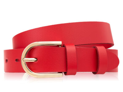 Pasek damski do spodni skórzany czerwony ze złotą klamrą 100 cm Paolo Peruzzi