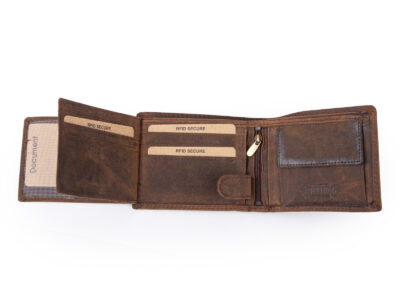 Poziomy, brązowy portfel męski z grubej skóry naturalnej vintage z lwem RFID - obrazek 7