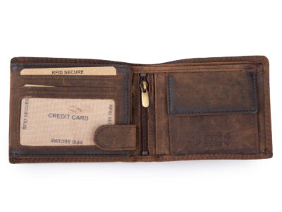 Poziomy, brązowy portfel męski z grubej skóry naturalnej vintage z lwem RFID - obrazek 4