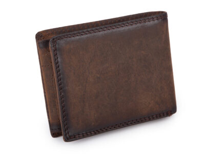 Poziomy, brązowy portfel męski z grubej skóry naturalnej vintage z lwem RFID - obrazek 3