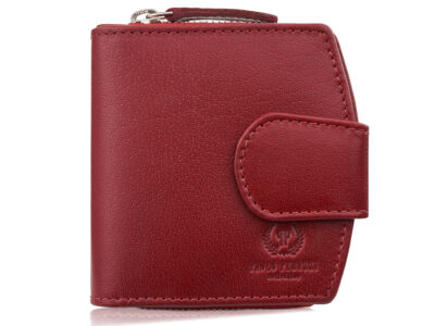 Czerwony portfel damski skórzany średni zapinany na zatrzask i zamek błyskawiczny RFID