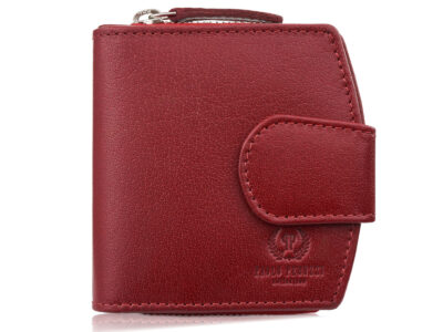 Czerwony portfel damski skórzany średni zapinany na zatrzask i zamek błyskawiczny RFID - obrazek 1