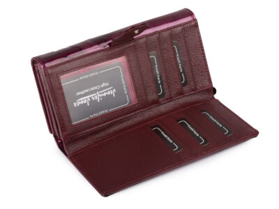 Duży portfel damski lakierowany w motylki, fioletowy, skórzany z RFID - obrazek 5