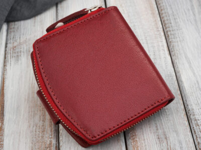 Czerwony portfel damski skórzany średni zapinany na zatrzask i zamek błyskawiczny RFID - obrazek 3
