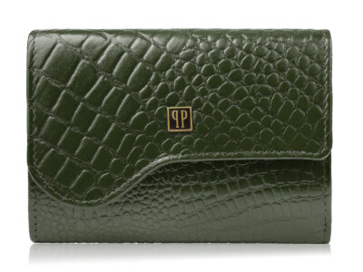 Zielony, średni portfel damski skórzany z wzorem imitującym skórę krokodyla