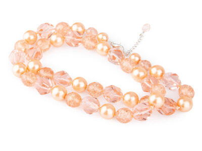 Preciosa Rosé Shine – kobiecy naszyjnik łososiowy z perłami, kryształami i kamykami crackle - obrazek 8