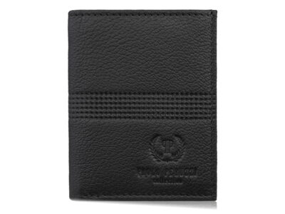 Malutki mini-portfel męski skórzany z miejscem tylko na karty i banknoty, czarny