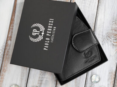 Czarny portfel damski skórzany średni zapinany na zatrzask i zamek błyskawiczny RFID - obrazek 11