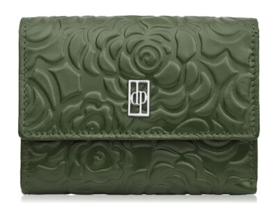 Ciemnozielony, średni portfel damski skórzany z wzorem w tłoczone kwiaty RFID - obrazek 1