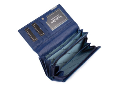 Duży portfel damski lakierowany w motylki, niebieski, skórzany z RFID - obrazek 2