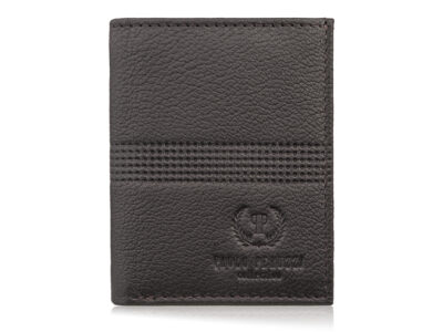 Malutki mini-portfel męski skórzany z miejscem tylko na karty i banknoty, ciemnobrązowy