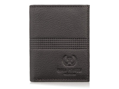 Malutki mini-portfel męski skórzany z miejscem tylko na karty i banknoty, ciemnobrązowy