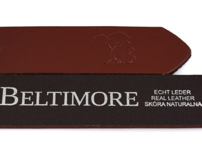 Wąski skórzany pasek męski do spodni 2.9 cm Beltimore brązowy 125 cm. - obrazek 6