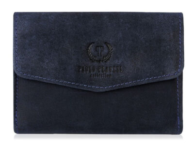 Średniej wielkości granatowy portfel damski z surowej skóry naturalnej w stylu vintage Paolo Peruzzi