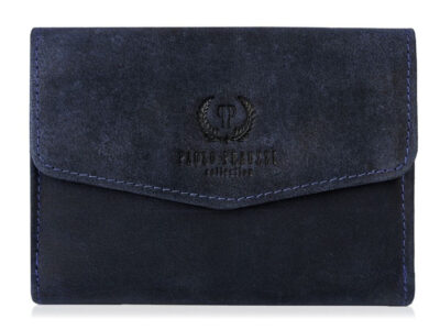 Średniej wielkości granatowy portfel damski z surowej skóry naturalnej w stylu vintage Paolo Peruzzi