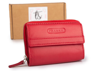 Mały portfel skórzany RFID składany kieszonkowy czerwony Franko