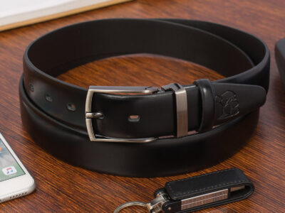 Klasyczny, skórzany pasek męski do spodni czarny skóra naturalna licowa 125-140 cm - obrazek 2