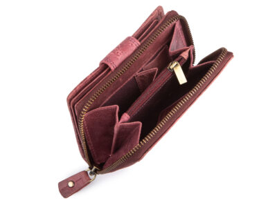 Ręcznie szyty portfel damski w kwiaty vintage skórzany bordowy RFID - obrazek 7