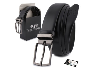 Klasyczny, skórzany pasek męski do spodni czarny skóra naturalna licowa 125-140 cm