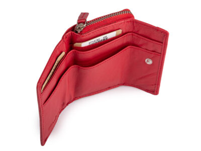 Mały portfel skórzany RFID składany kieszonkowy czerwony Franko - obrazek 4
