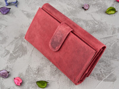 Portfel damski skórzany w stylu vintage pojemny czerwony RFID Paolo Peruzzi - obrazek 3