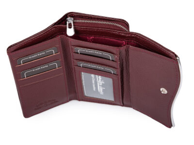 Duży burgundowy portfel damski z metalową "falą" z przodu RFID na zamek - obrazek 5