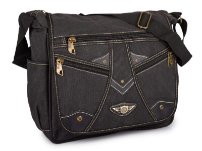 Duża szara torba męska na ramię A4 w stylu vintage z kieszenią na laptopa 16"